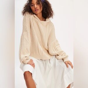 Free People Explorer Cable Knit Hoodie - Cream - Size Small - Oversized - New